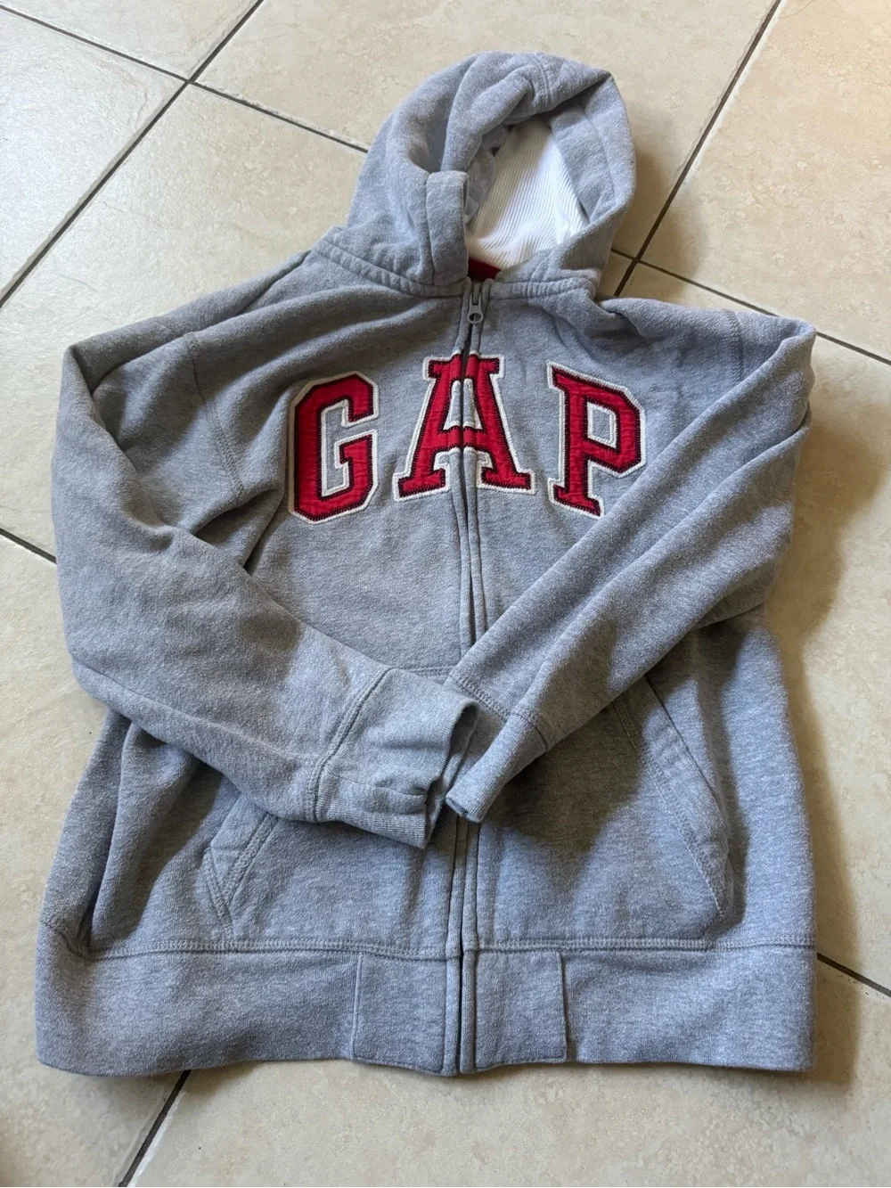 GAP Gray Zip Hoodie with Red Lettering